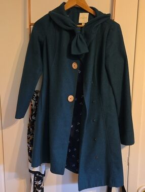 Modcloth Teal Wool Blend Bow Front Coat